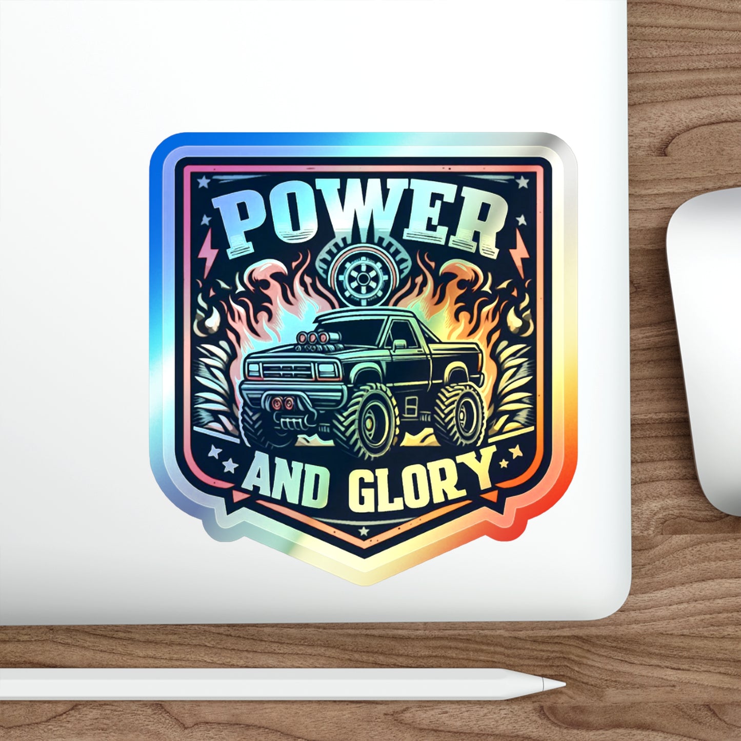 Power and Glory Holographic Die-cut Stickers for Enthusiastic Pickup Truck fans