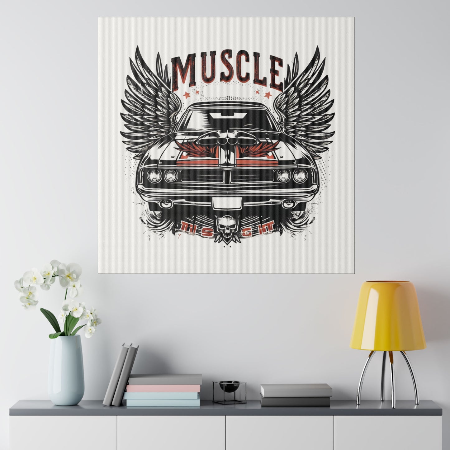 Muscle Car with Wings, Matte Canvas, Stretched, gift for Gearhead