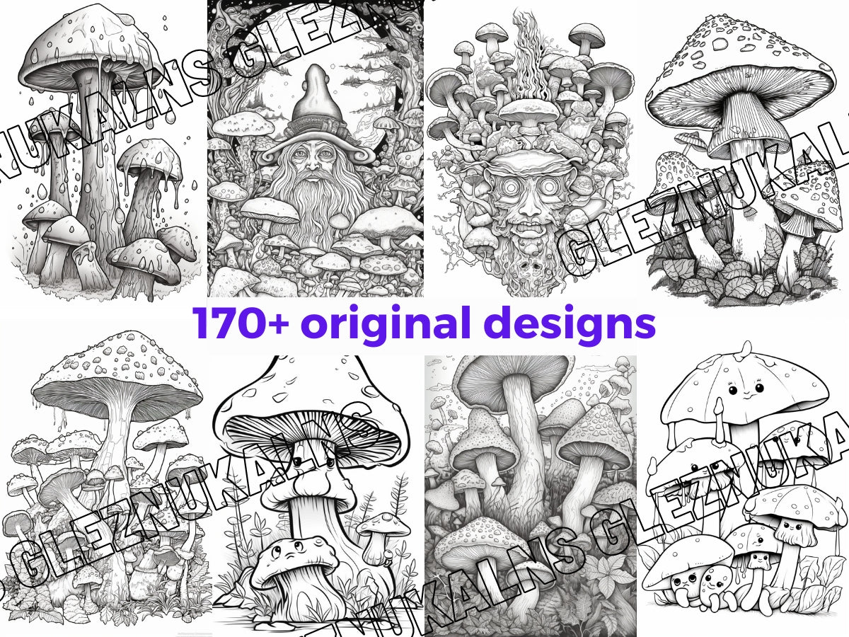 Mushrooms Coloring Pages Digital Download Coloring Book PDF Download Magical Mushrooms