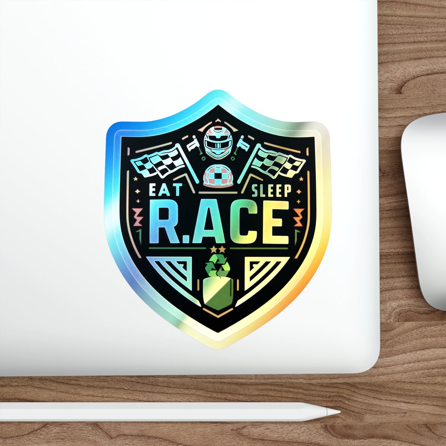 Eat, Sleep, Race, Repeat Holographic Die-cut Stickers for Fast Track Racers