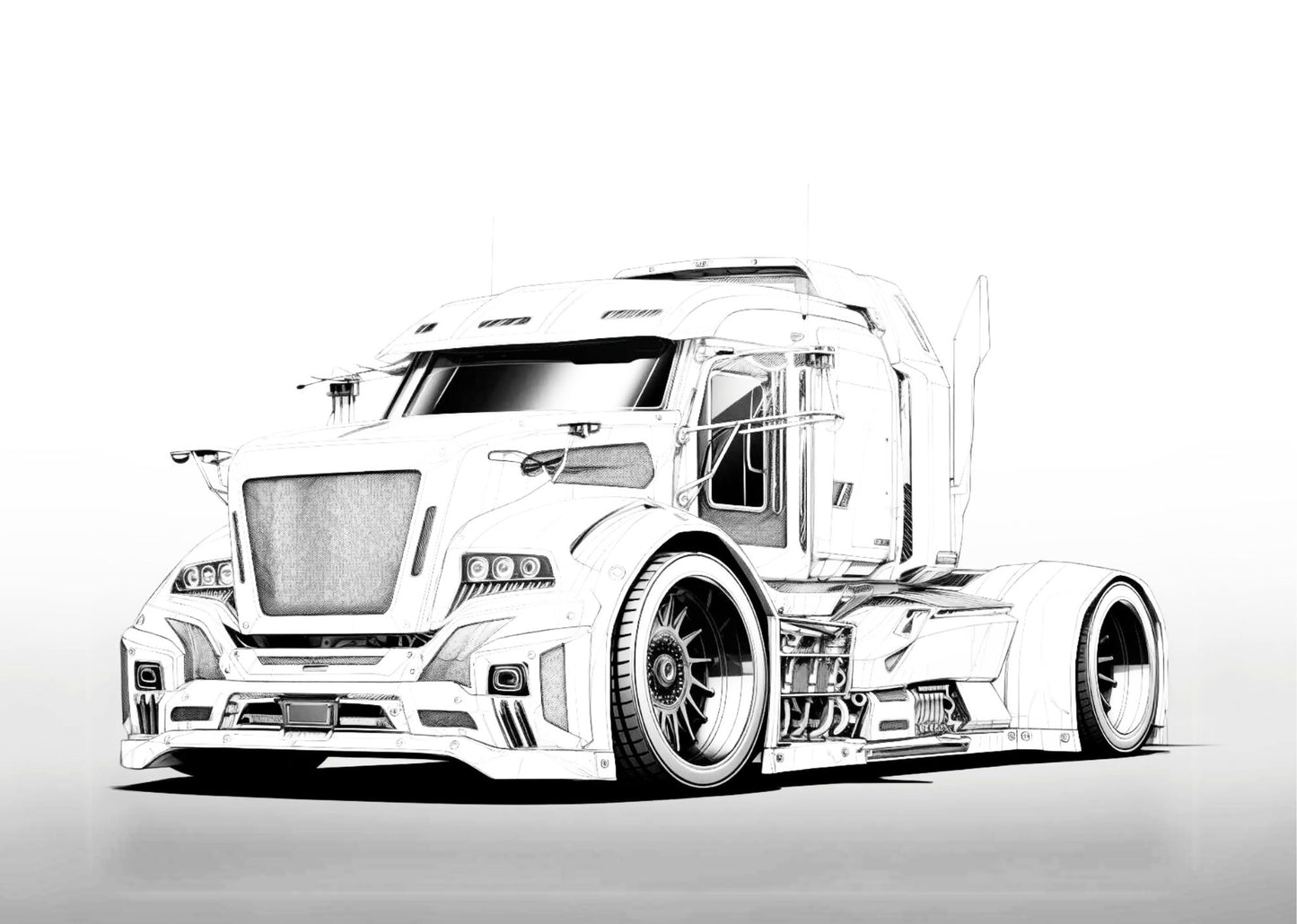 PDF of Semi Trucks Coloring Book RPM-5 Digital Download Printable PDF 70+ Designs