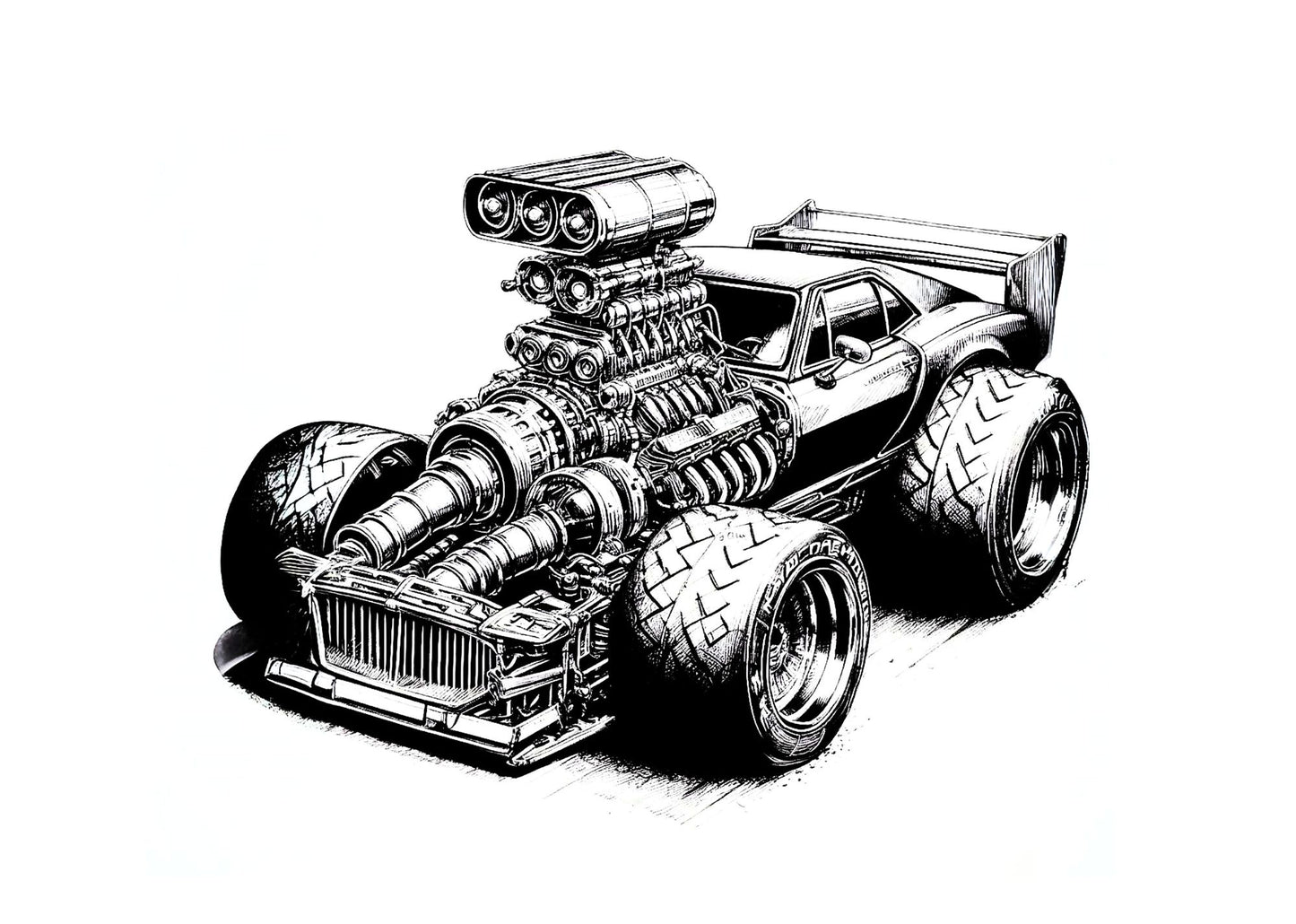 PDF of Supercharged Muscle Car Coloring Book RPM-2 Digital Printable PDF 70+ designs