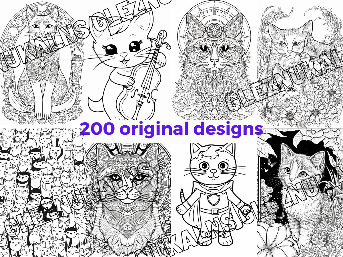 200 Cat Coloring Book Digital Download Pawsitively Cats Coloring Pages Cute cats - Gleznukalns Creative