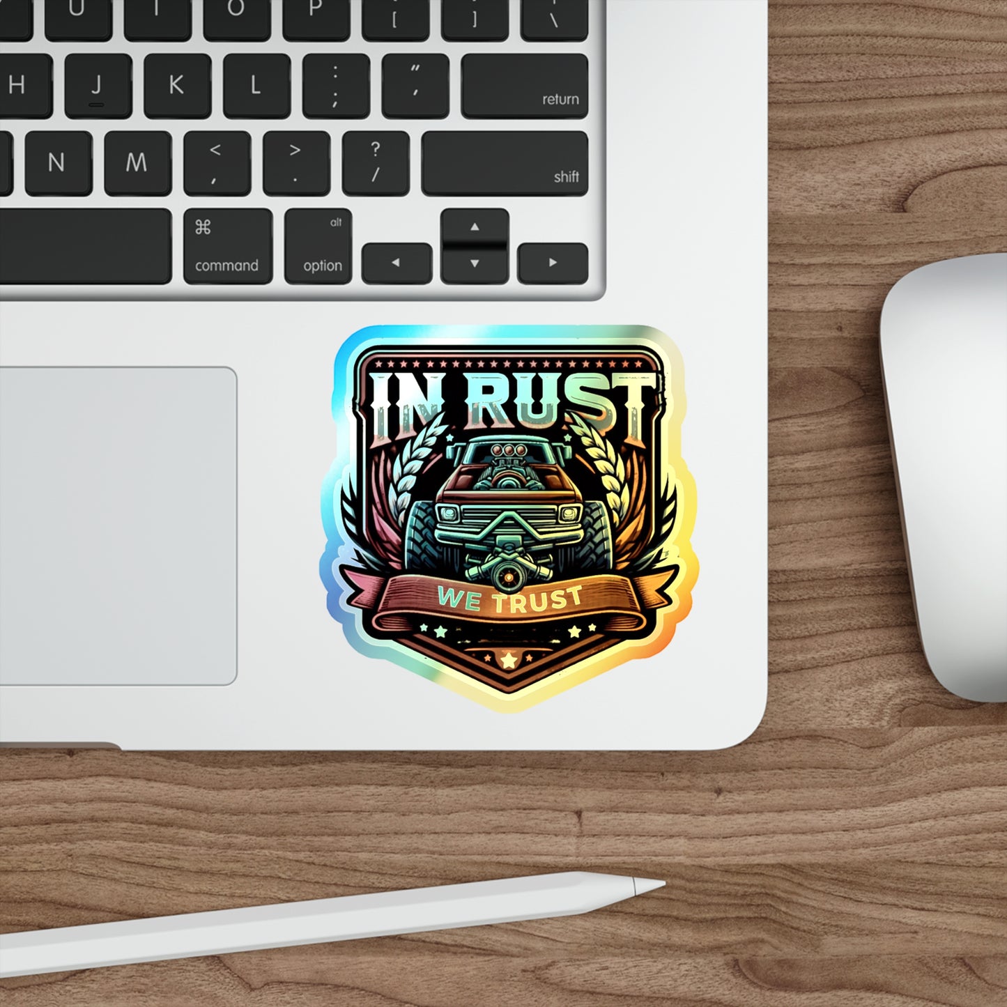 In Rust We Trust Holographic Die-cut Stickers for Gearheads and Mechanics - Gleznukalns Creative