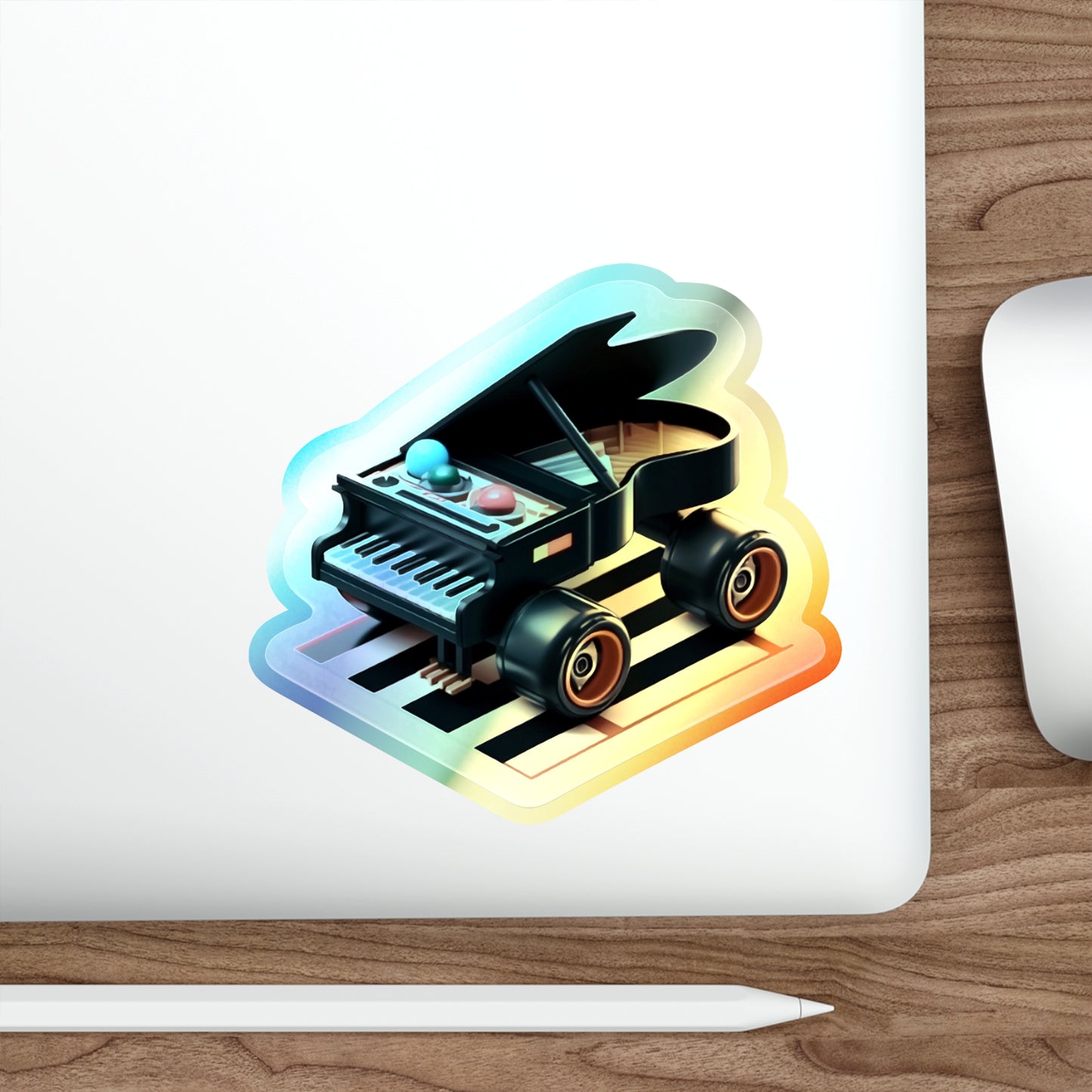 Racing Piano Holographic Die-cut Stickers Futuristic Piano Funny Stickers