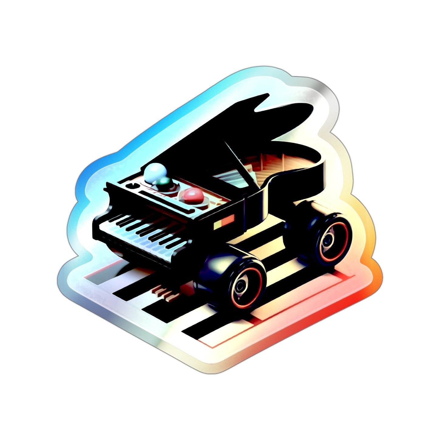 Racing Piano Holographic Die-cut Stickers Futuristic Piano Funny Stickers