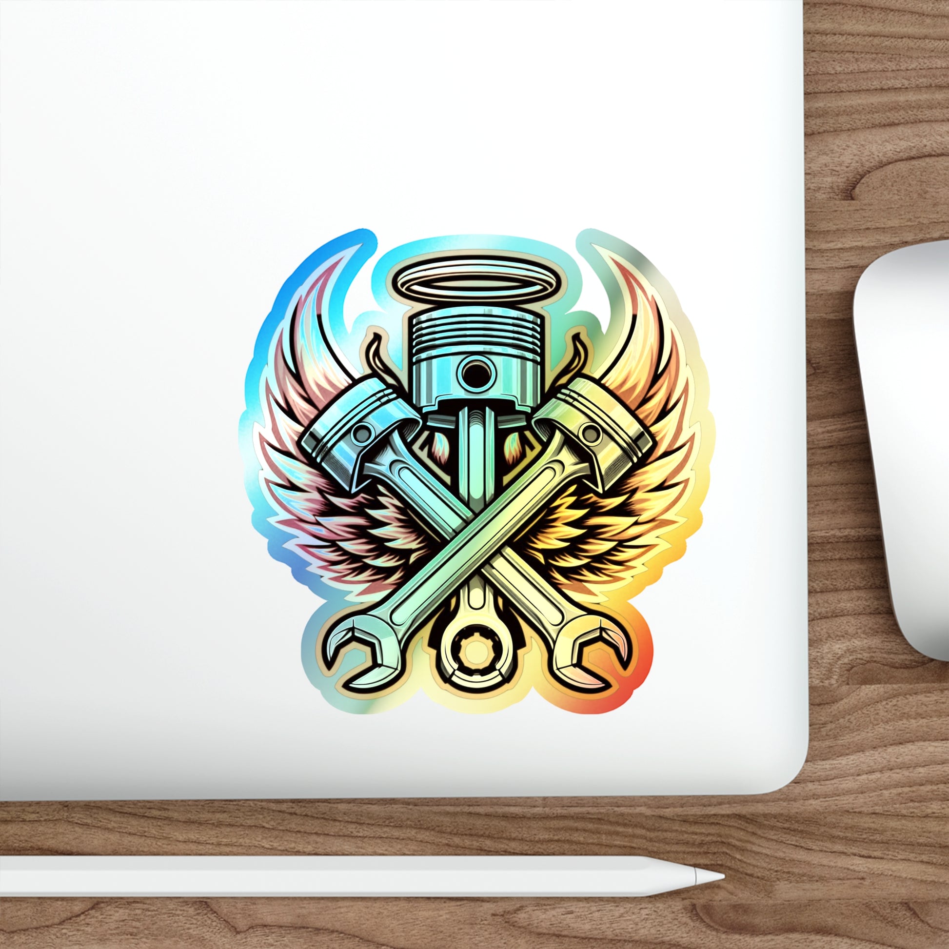 Holy Pistons Holographic Die-cut Stickers Mechanic and Car Fans - Gleznukalns Creative