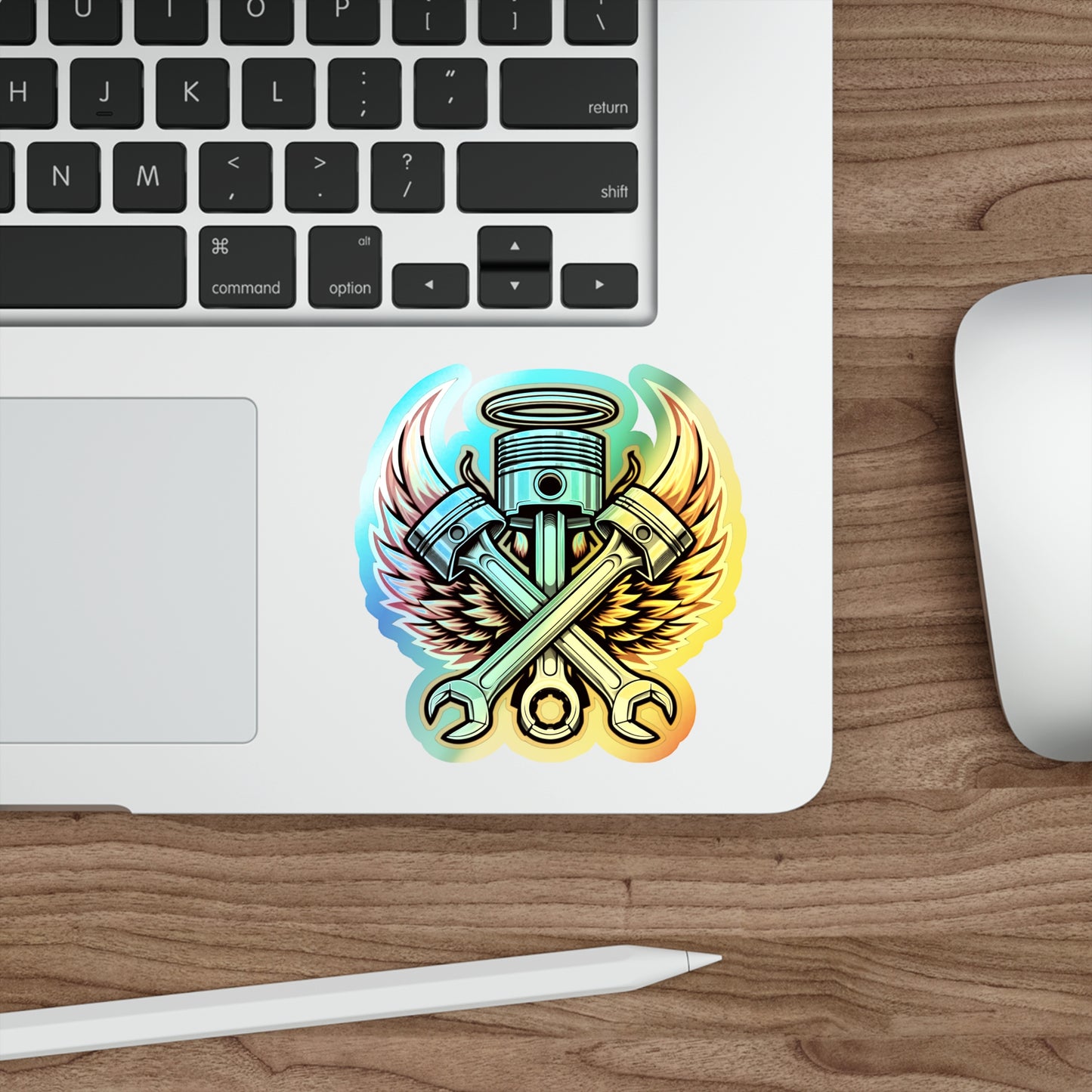 Holy Pistons Holographic Die-cut Stickers Mechanic and Car Fans - Gleznukalns Creative