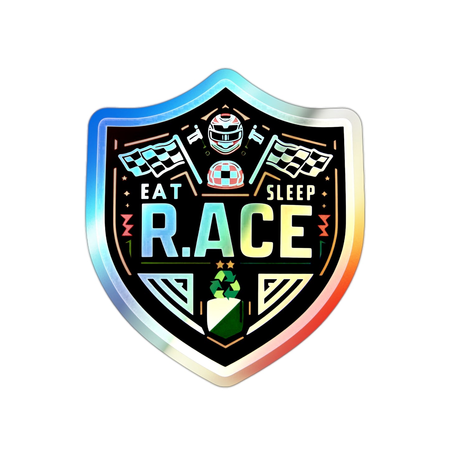 Eat, Sleep, Race, Repeat Holographic Die-cut Stickers for Fast Track Racers