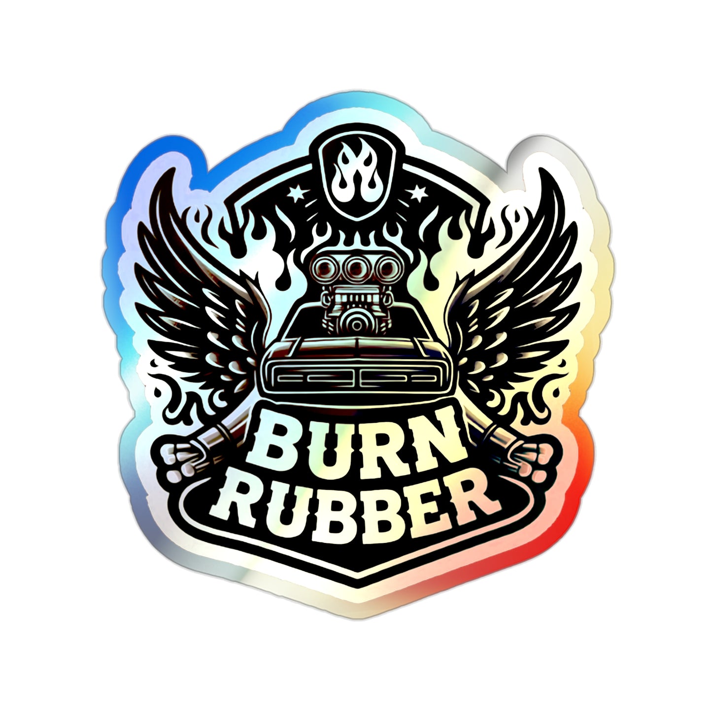 Burn Rubber Holographic Die-cut Stickers for Car Fan or Extreme Mechanic