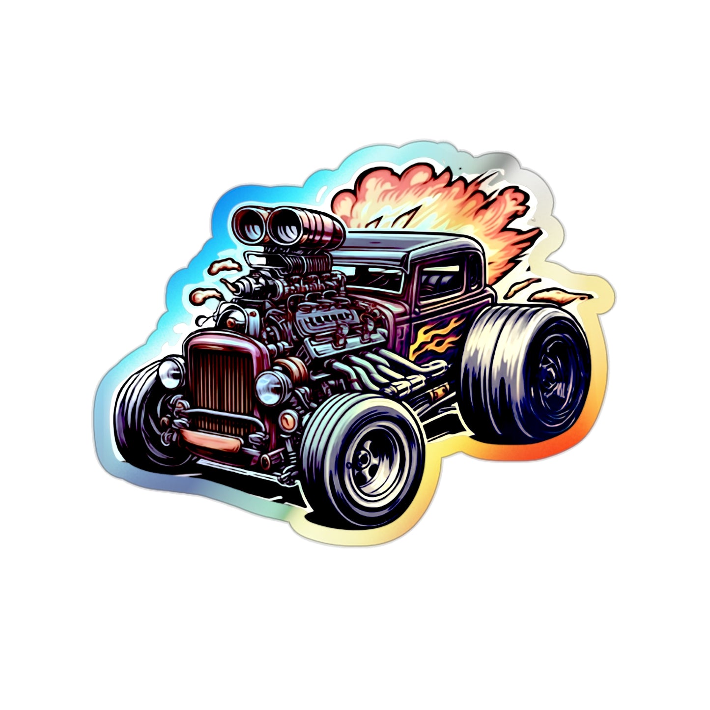 Hot Rod Holographic Die-cut Stickers For Hot Rod Fans, American Hot Rod