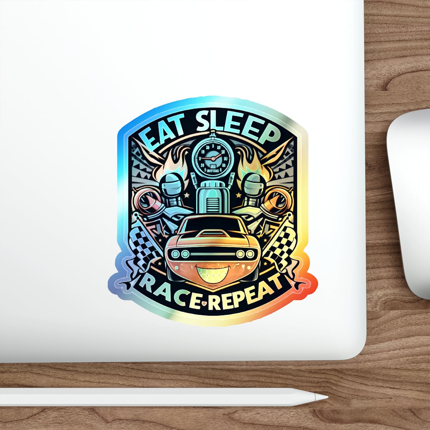 Eat Sleep Race Repeat Holographic Die-cut Stickers for Track Racing Drivers, Car Fans and Drifters