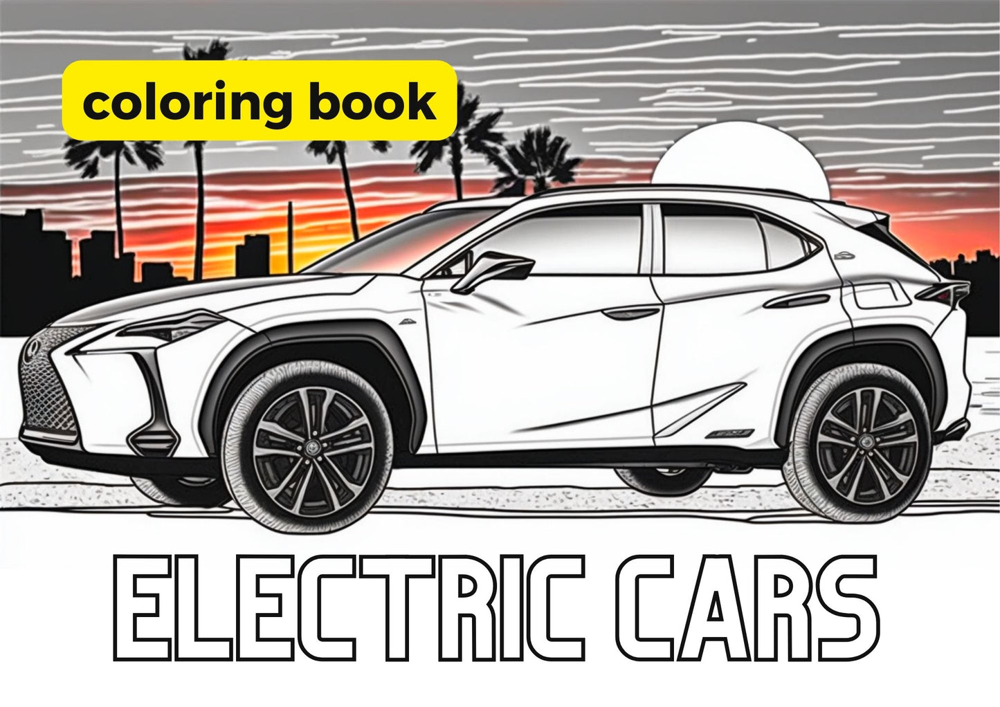 Electric Car Coloring Pack Digital Printable PDF Download