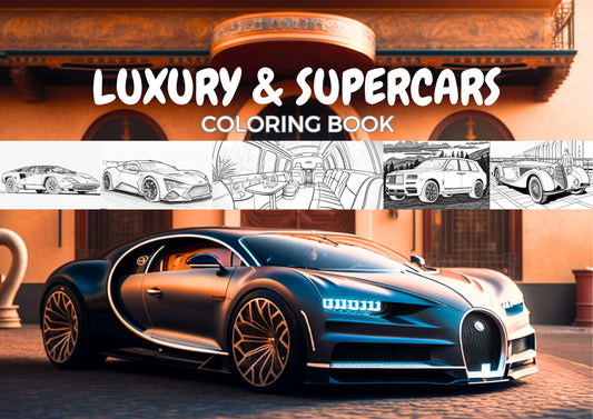 Luxury and Supercars Coloring Book Digital Download Printable PDF for Gearheads