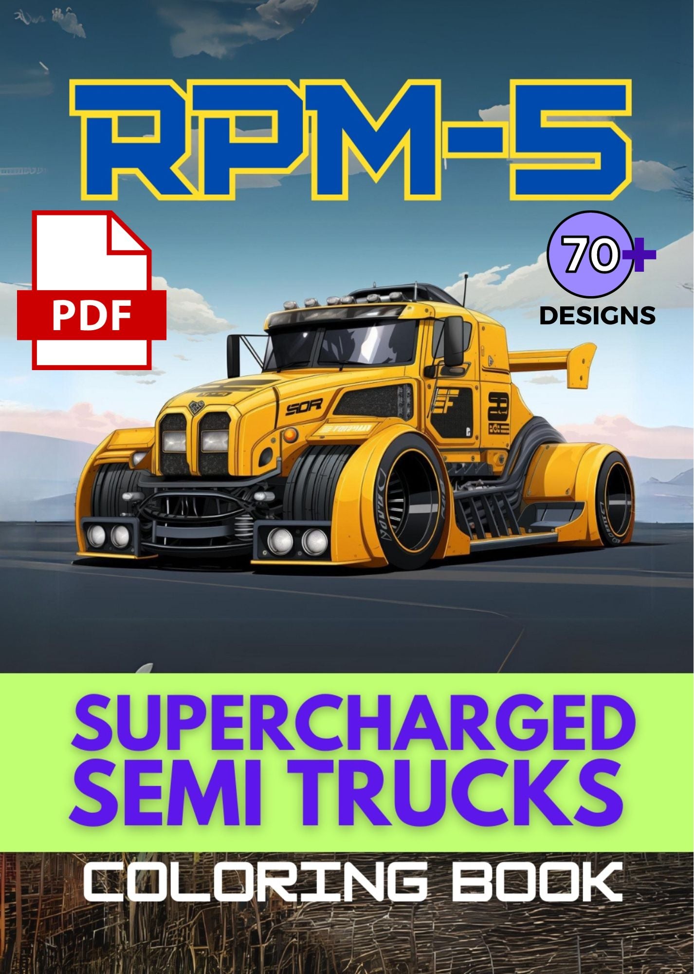 PDF of Semi Trucks Coloring Book RPM-5 Digital Download Printable PDF 70+ Designs