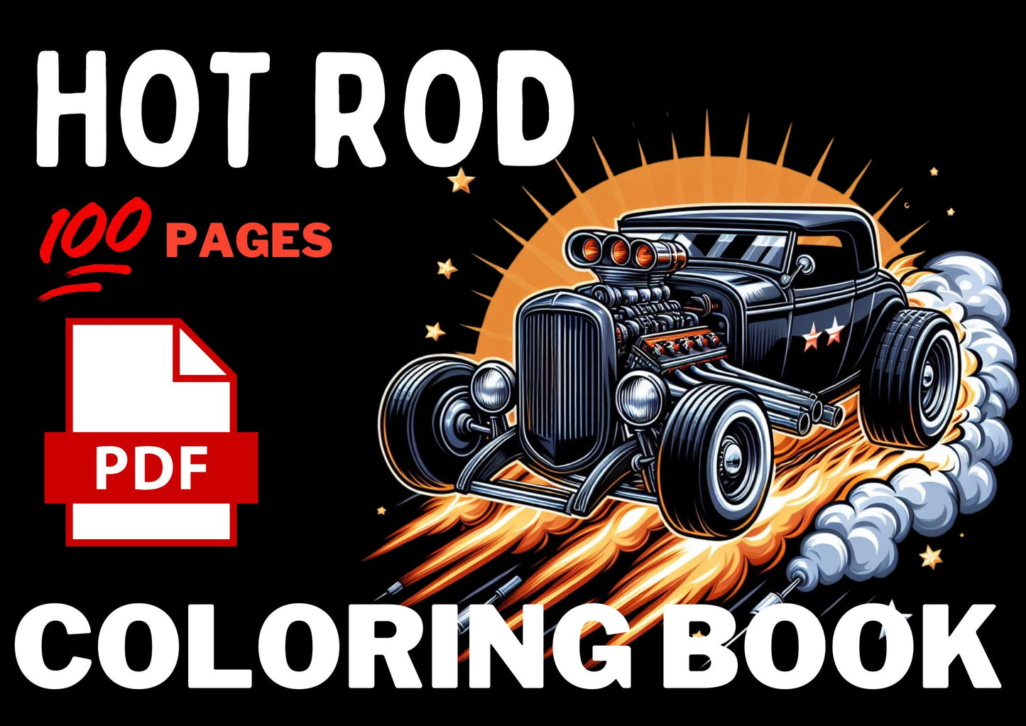 Hot Rod Cars Coloring Book Digital Printable PDF