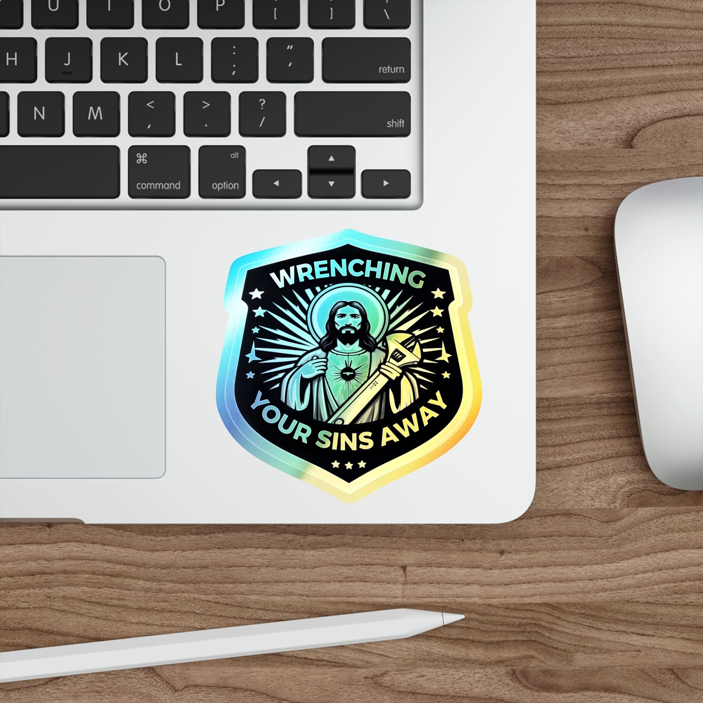 Jesus Wrenching Your Sins Away Holographic Die-cut Stickers for Unbeatable Faith