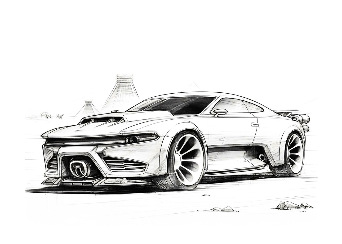 PDF of Futuristic Muscle Car Coloring Book RPM-3 Digital Dowmload Printable PDF 80+ Pages