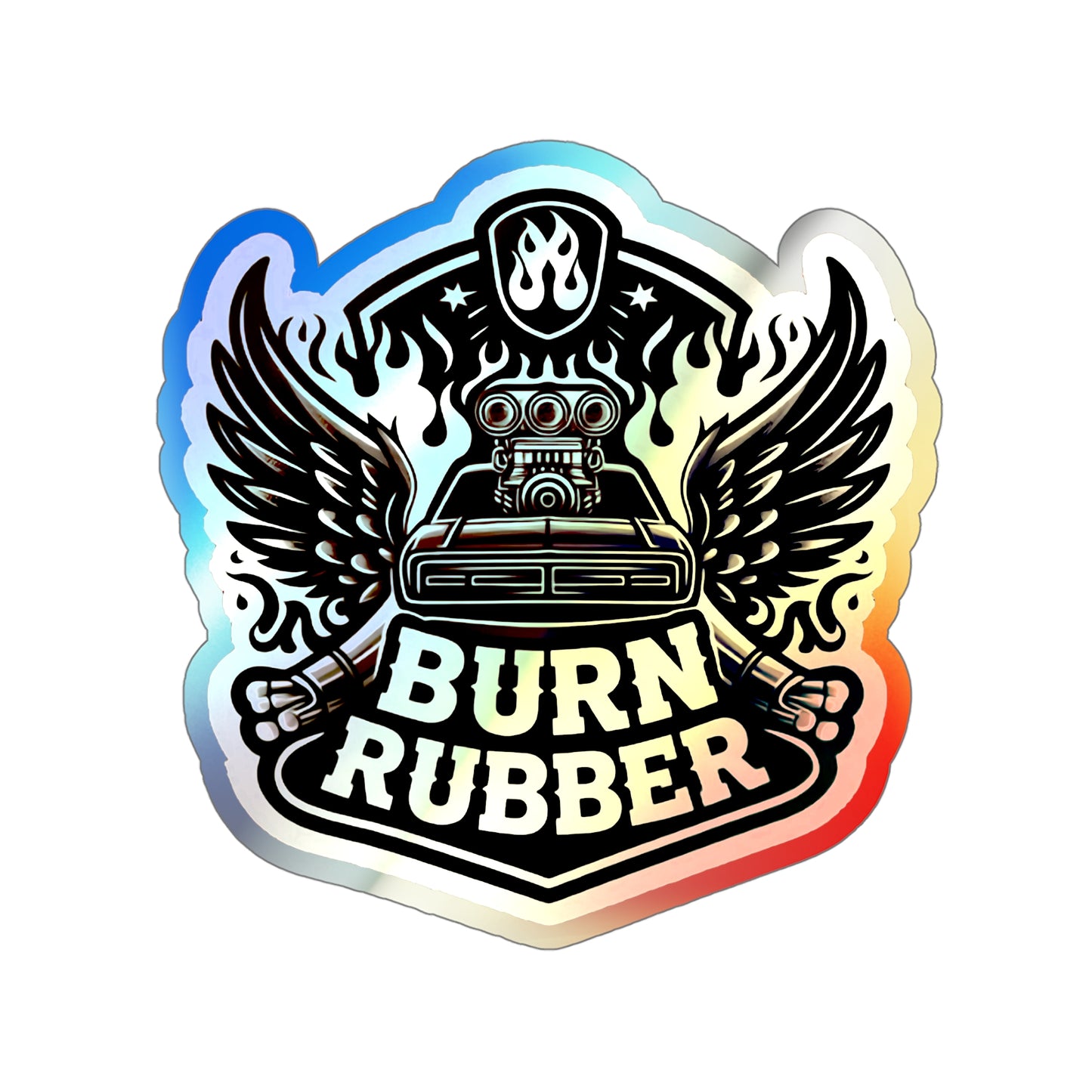 Burn Rubber Holographic Die-cut Stickers for Car Fan or Extreme Mechanic