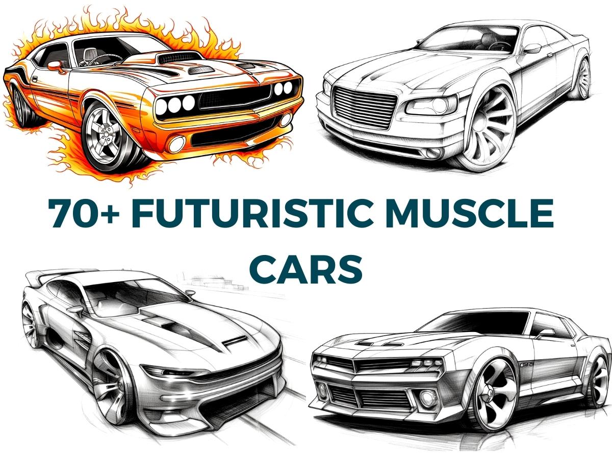 Futuristic Muscle Car Coloring Pages Designs Digital Download Printable Adult Coloring Book PDF - Gleznukalns Creative