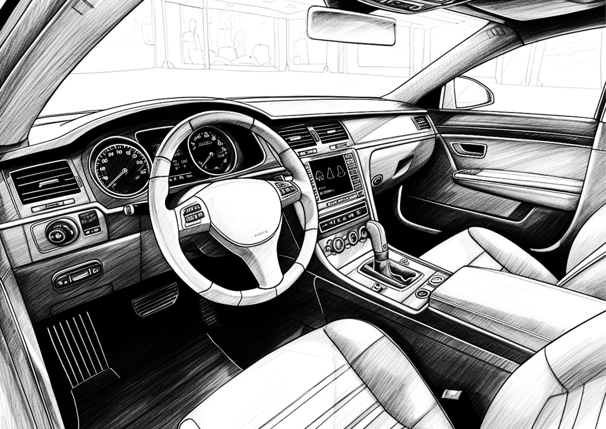 Car Interioir Coloring Pages PDF Download Printables - Gleznukalns Creative