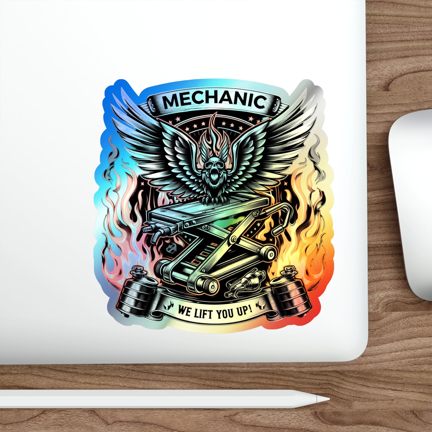 We Lift You Up Holographic Die-cut Stickers for Mechanics and Car Fans