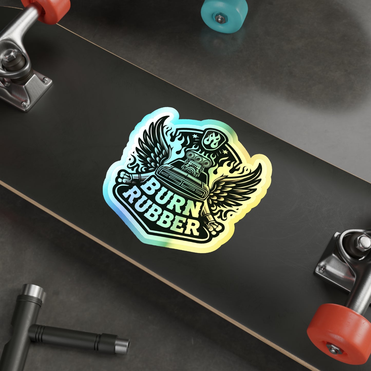 Burn Rubber Holographic Die-cut Stickers for Car Fan or Extreme Mechanic