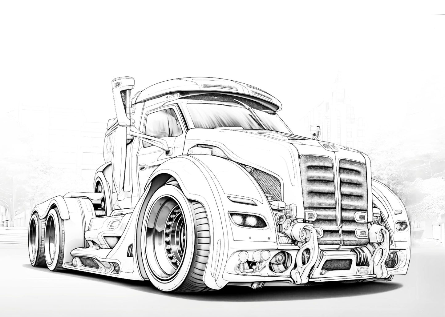 PDF of Semi Trucks Coloring Book RPM-5 Digital Download Printable PDF 70+ Designs