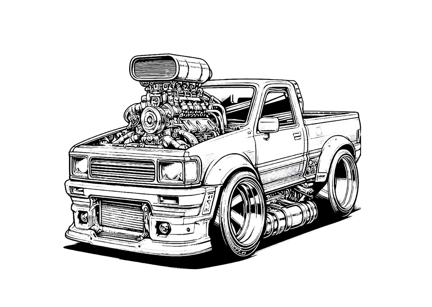 Digital PDF Supercharged Pickup Trucks Coloring Book RPM-4