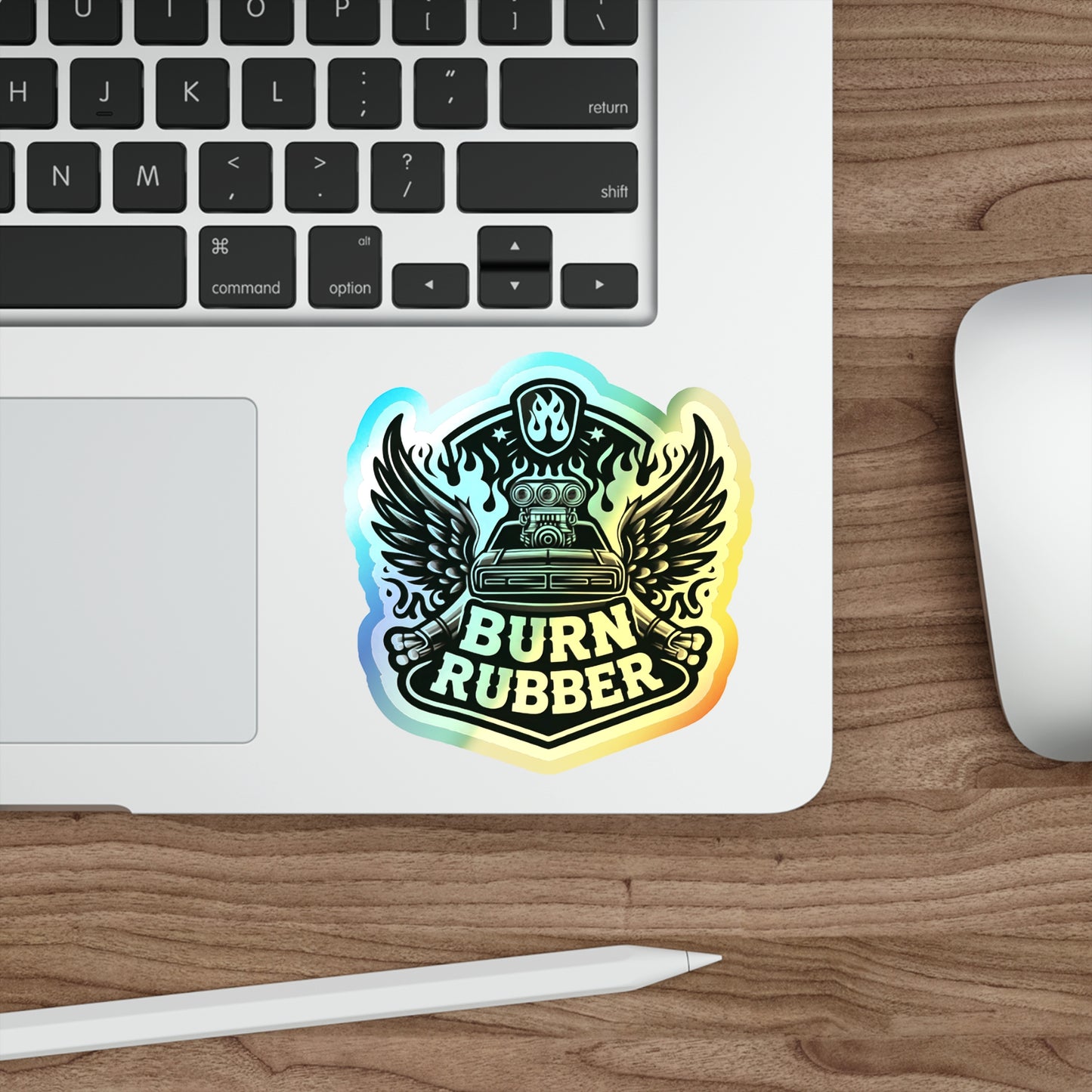 Burn Rubber Holographic Die-cut Stickers for Car Fan or Extreme Mechanic