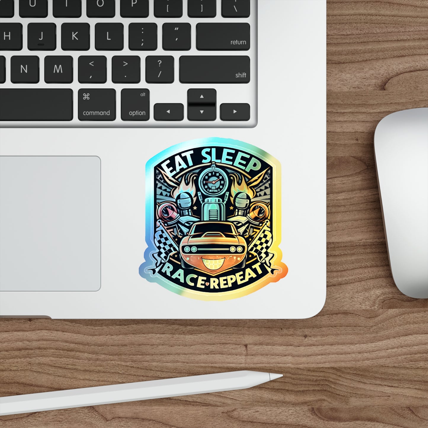 Eat Sleep Race Repeat Holographic Die-cut Stickers for Track Racing Drivers, Car Fans and Drifters