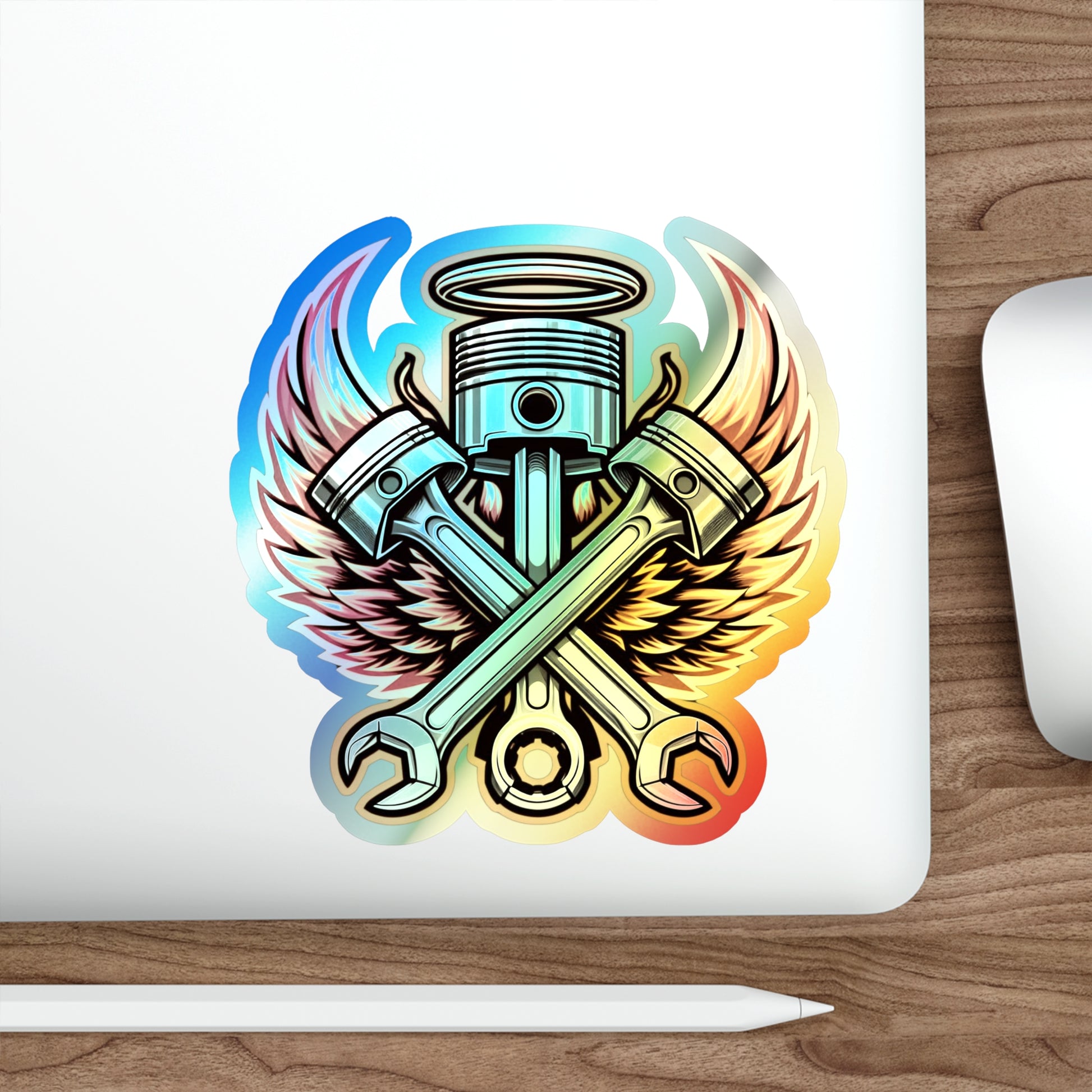 Holy Pistons Holographic Die-cut Stickers Mechanic and Car Fans - Gleznukalns Creative