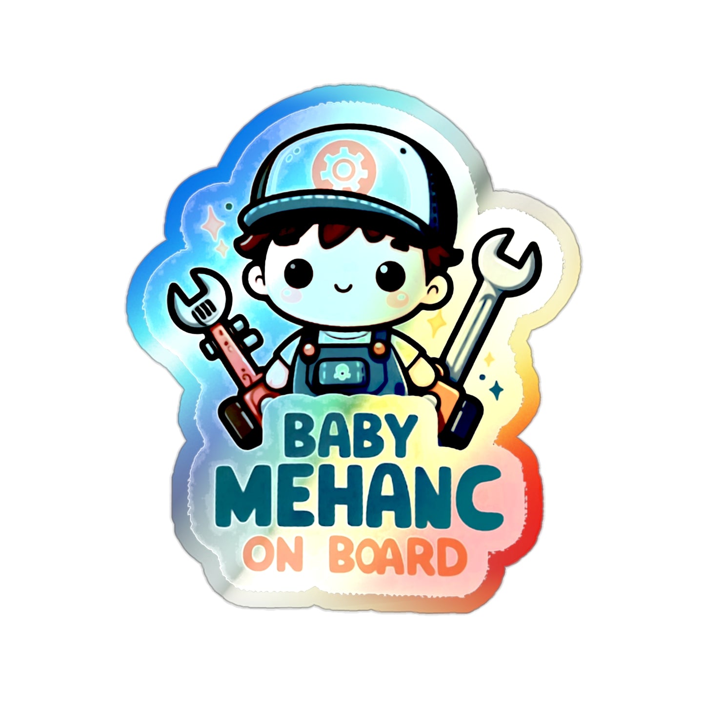 Baby Mechanic on Board Holographic Die-cut Stickers for Car and Mechanics