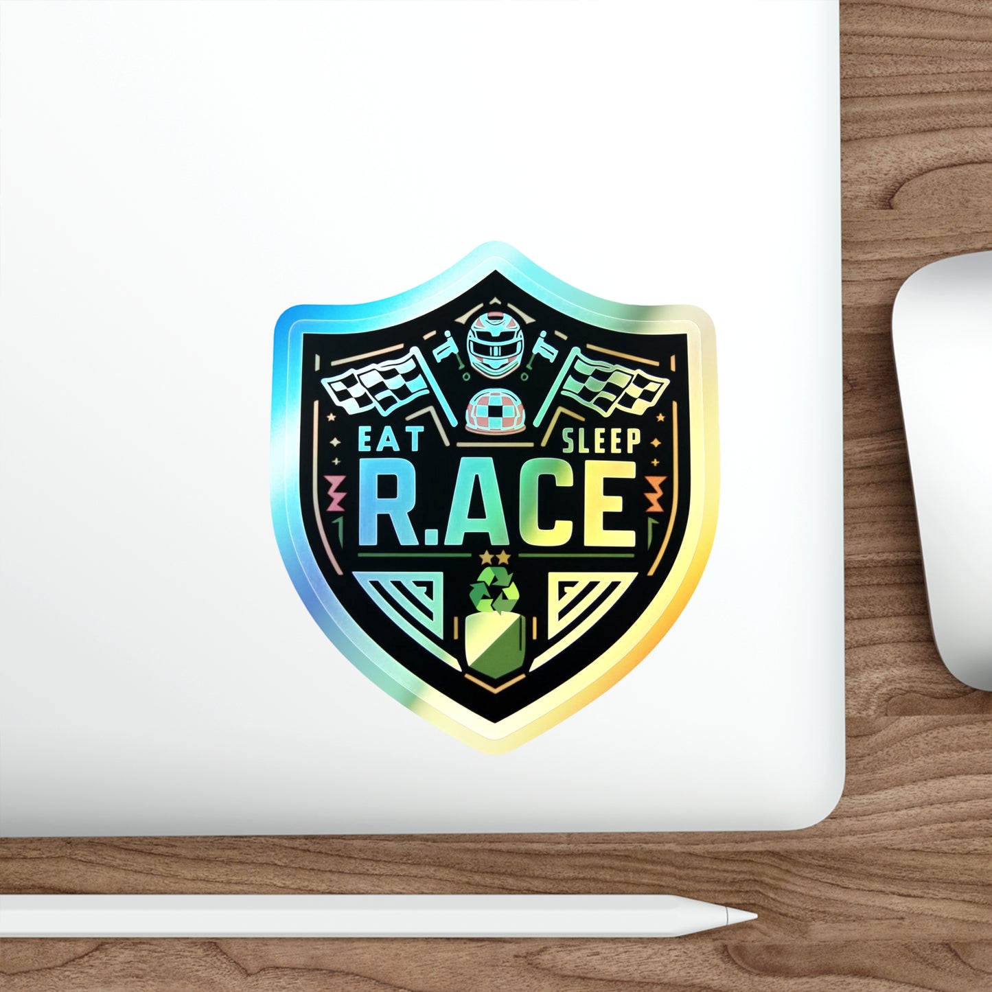 Eat, Sleep, Race, Repeat Holographic Die-cut Stickers for Fast Track Racers