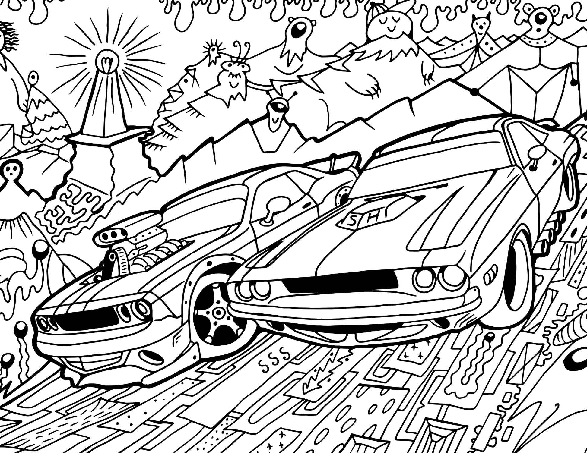 Muscle Car Coloring Pages 33 Detailed Designs Digital Download Printable Adult Coloring Book PDF - Gleznukalns Creative