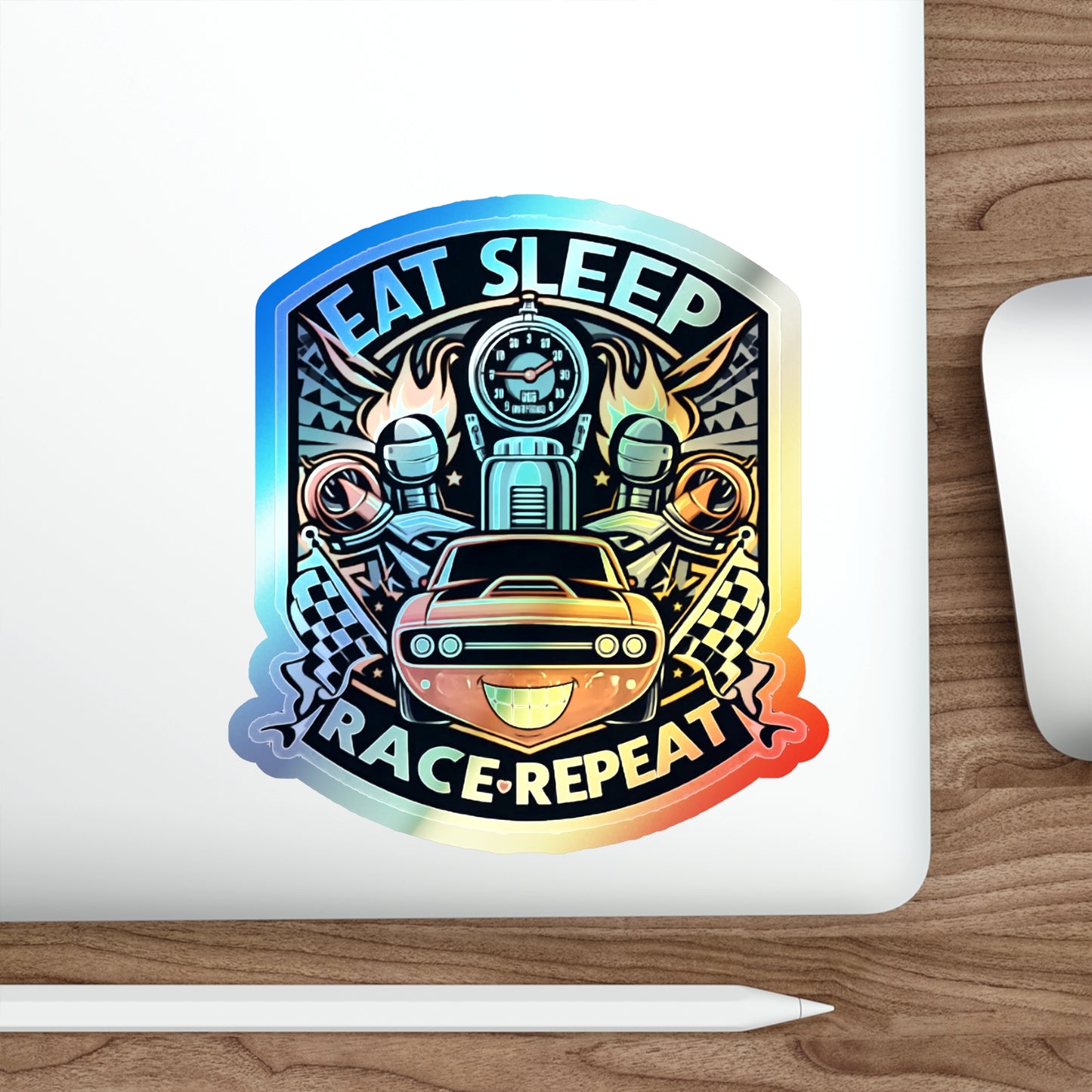 Eat Sleep Race Repeat Holographic Die-cut Stickers for Track Racing Drivers, Car Fans and Drifters