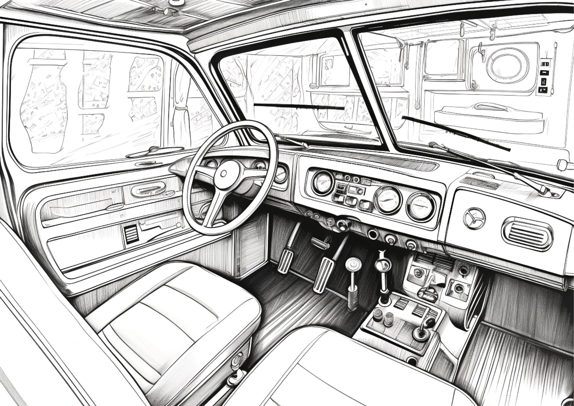 Car Interioir Coloring Pages PDF Download Printables - Gleznukalns Creative