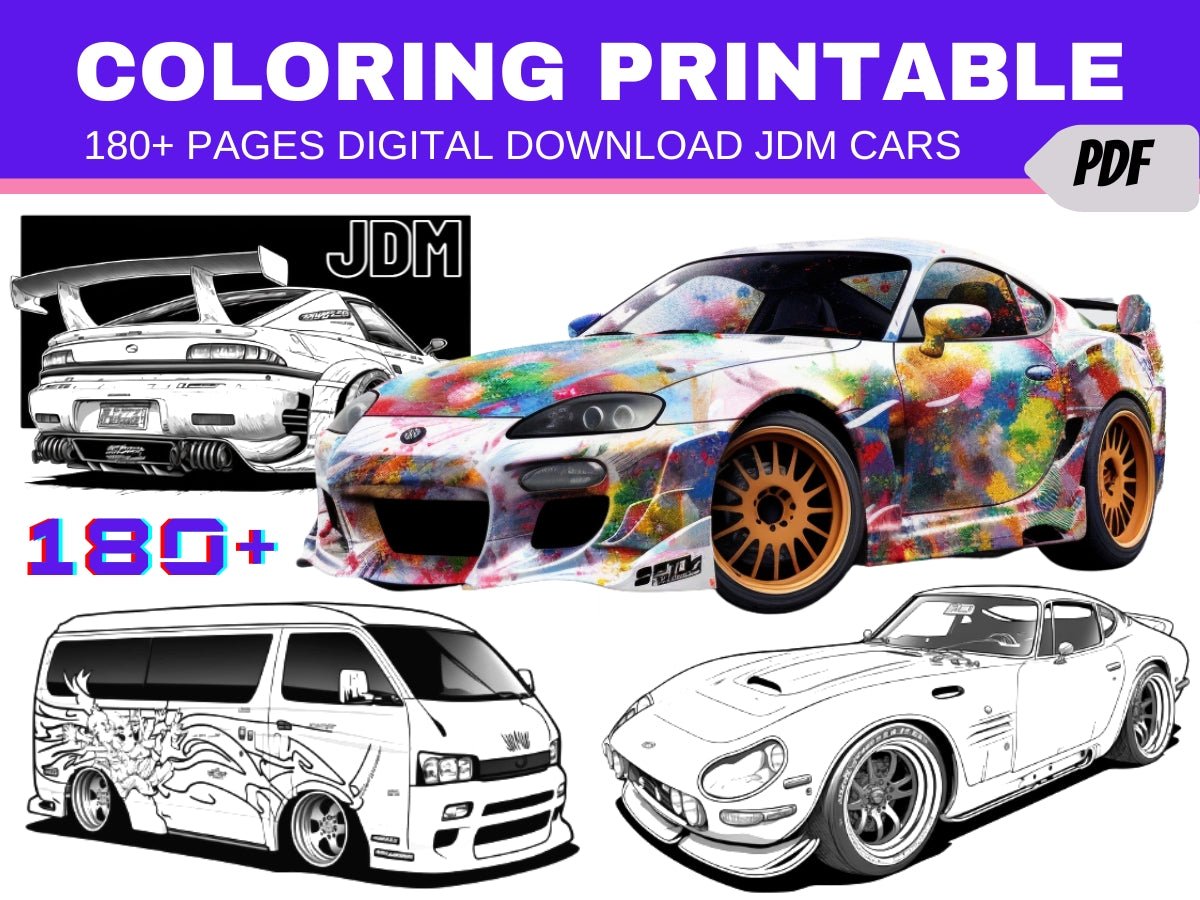 180+ JDM Cars Coloring Book Digital Download Coloring Book Japan's Domestic Market Nostalgic JDM Printable Coloring Pages - Gleznukalns Creative