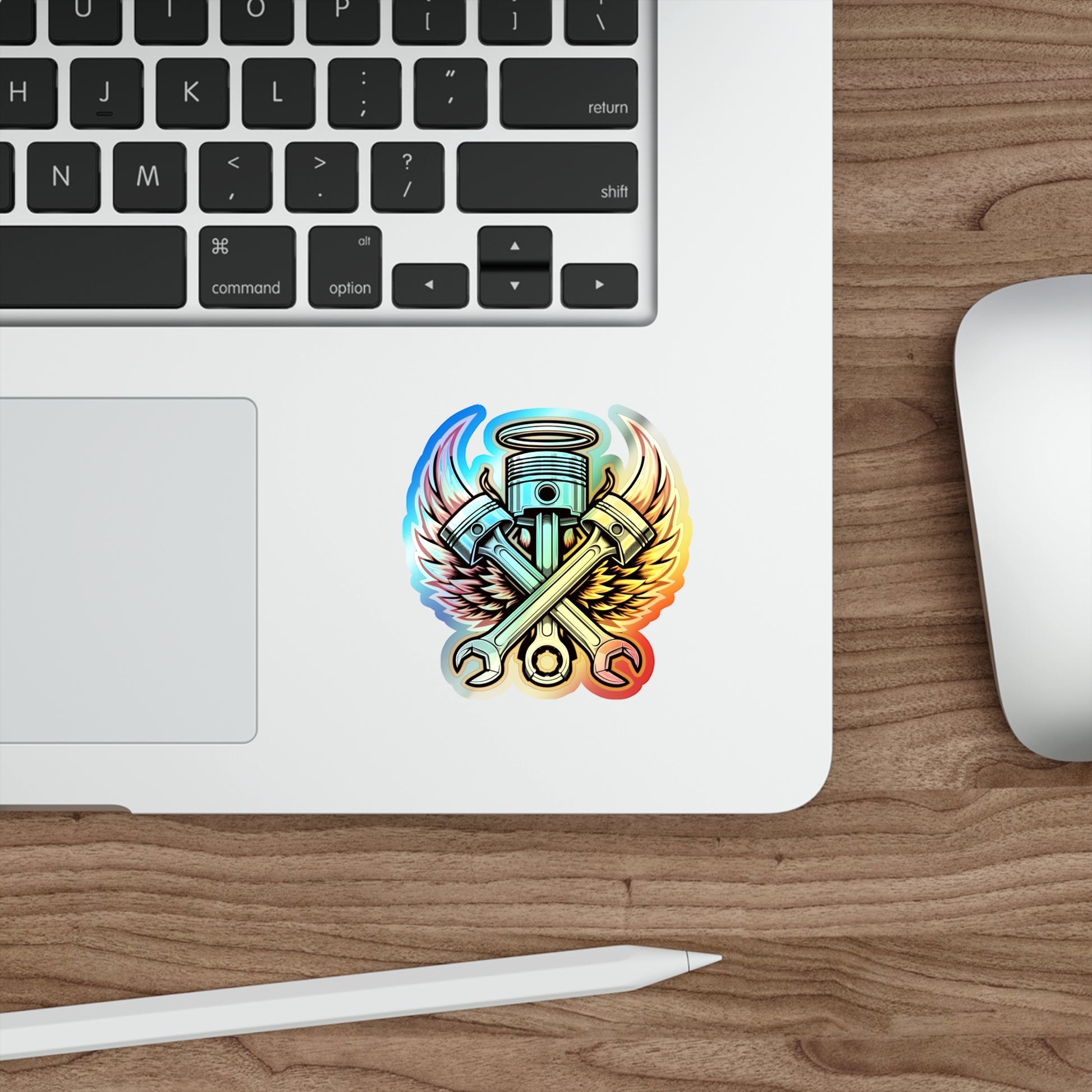 Holy Pistons Holographic Die-cut Stickers Mechanic and Car Fans - Gleznukalns Creative