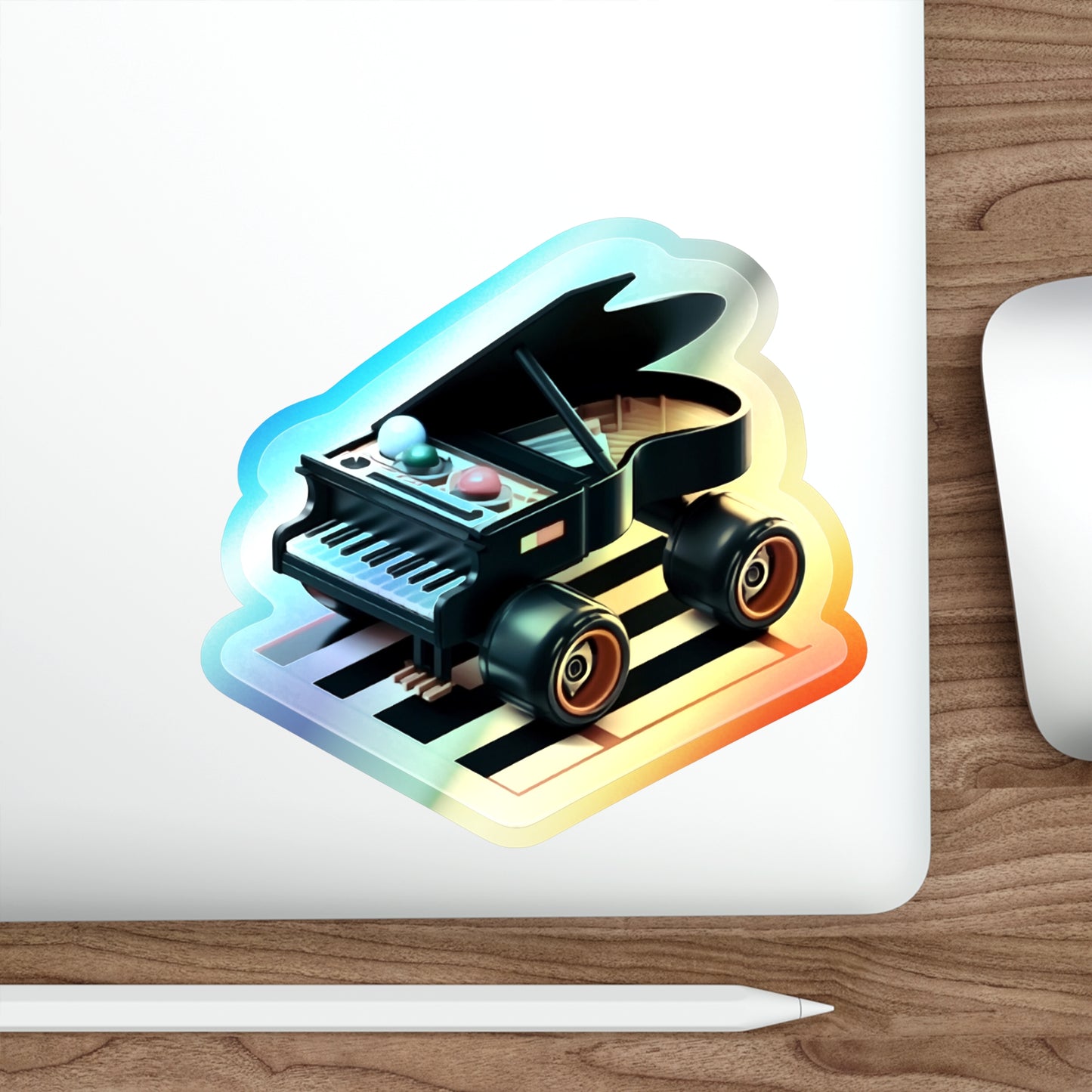 Racing Piano Holographic Die-cut Stickers Futuristic Piano Funny Stickers