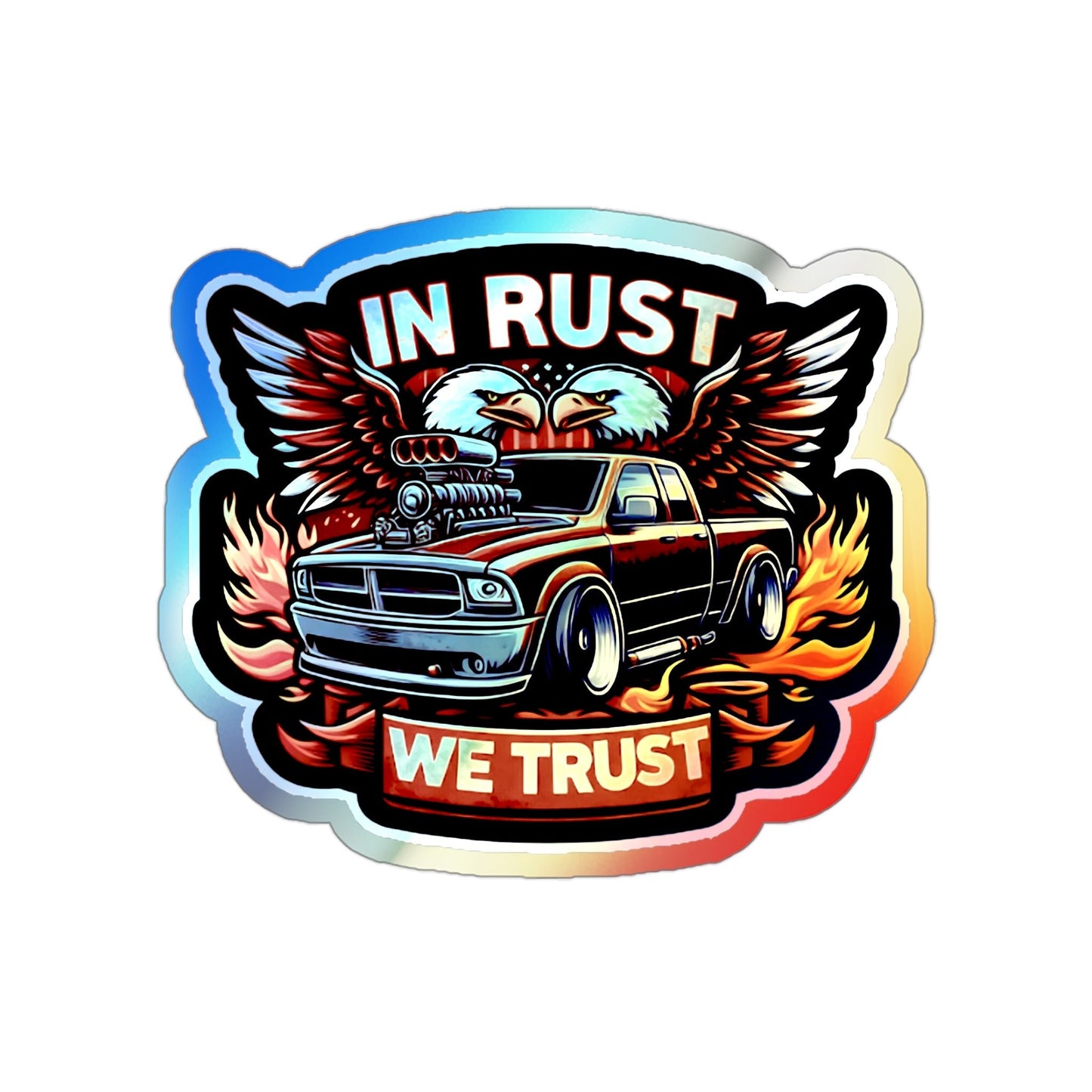 In Rust We Trust Holographic Die-cut Stickers for Car Mechanics and Automotive Fans - Gleznukalns Creative