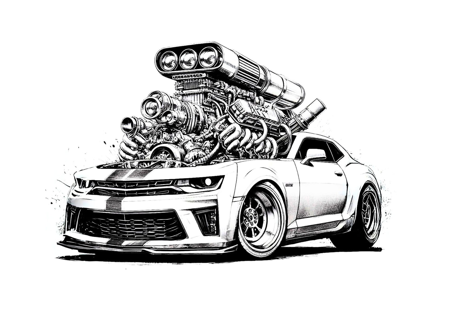 PDF of Supercharged Muscle Car Coloring Book RPM-2 Digital Printable PDF 70+ designs