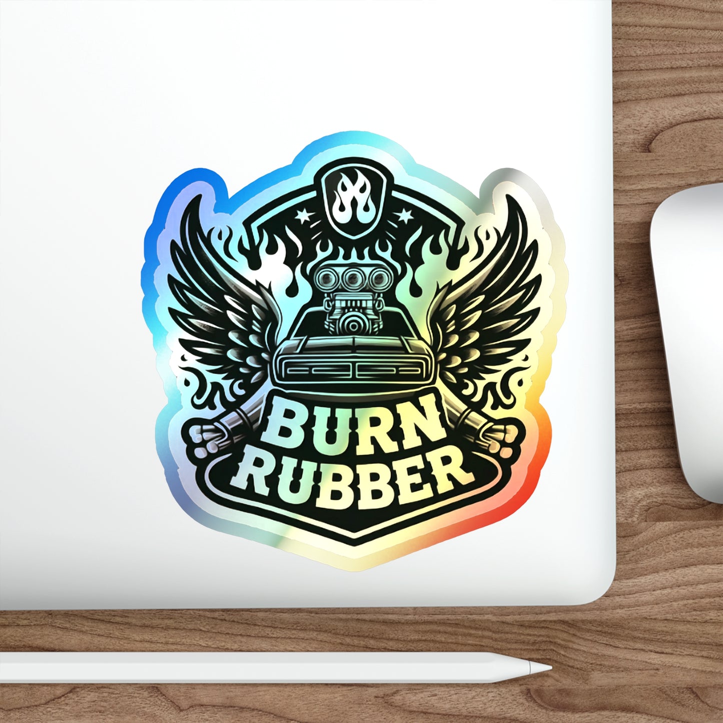 Burn Rubber Holographic Die-cut Stickers for Car Fan or Extreme Mechanic