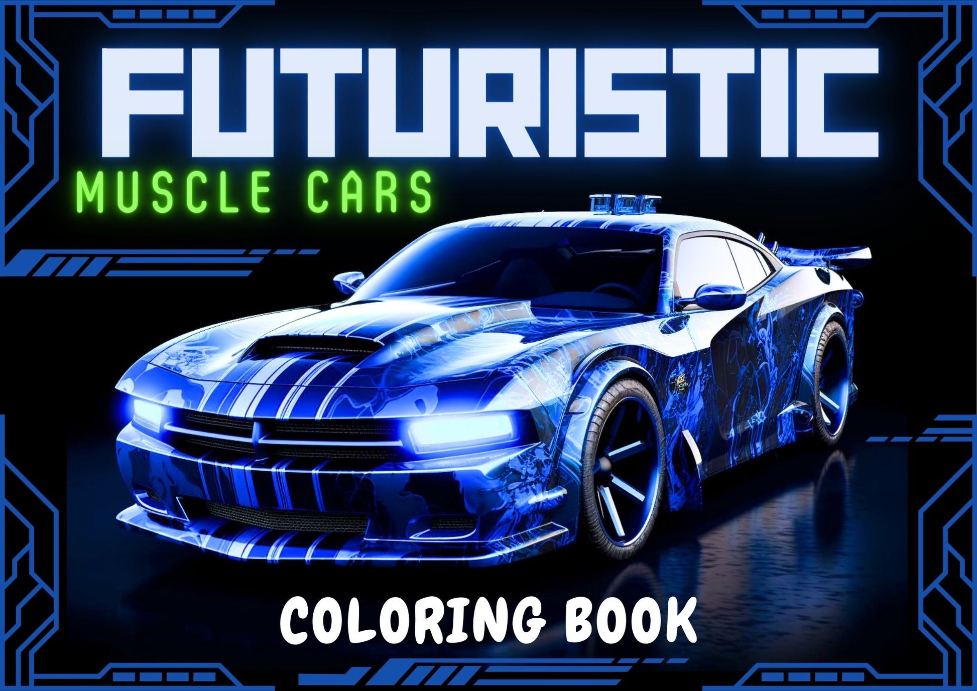 Futuristic Muscle Car Coloring Pages Designs Digital Download Printable Adult Coloring Book PDF - Gleznukalns Creative