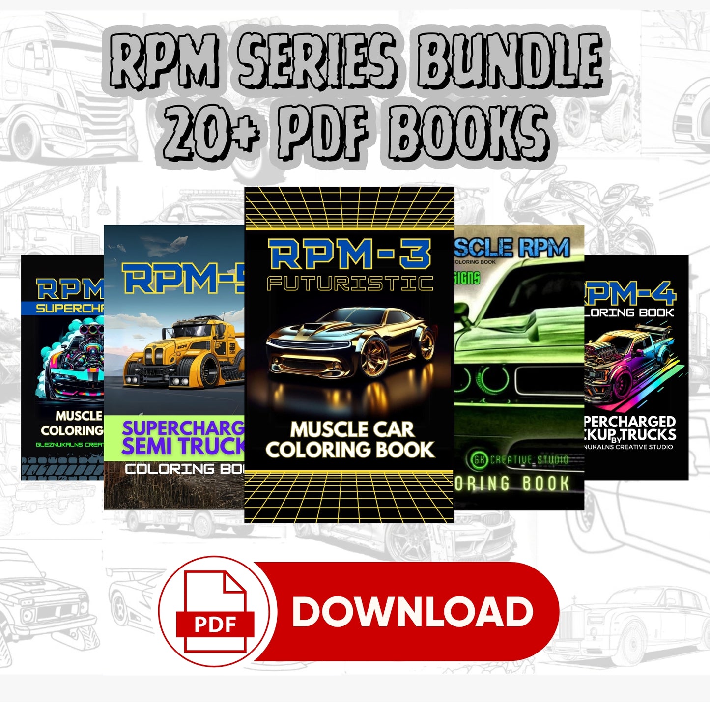 RPM SERIES Coloring Book Bundle with 3000+ Vehicle Designs