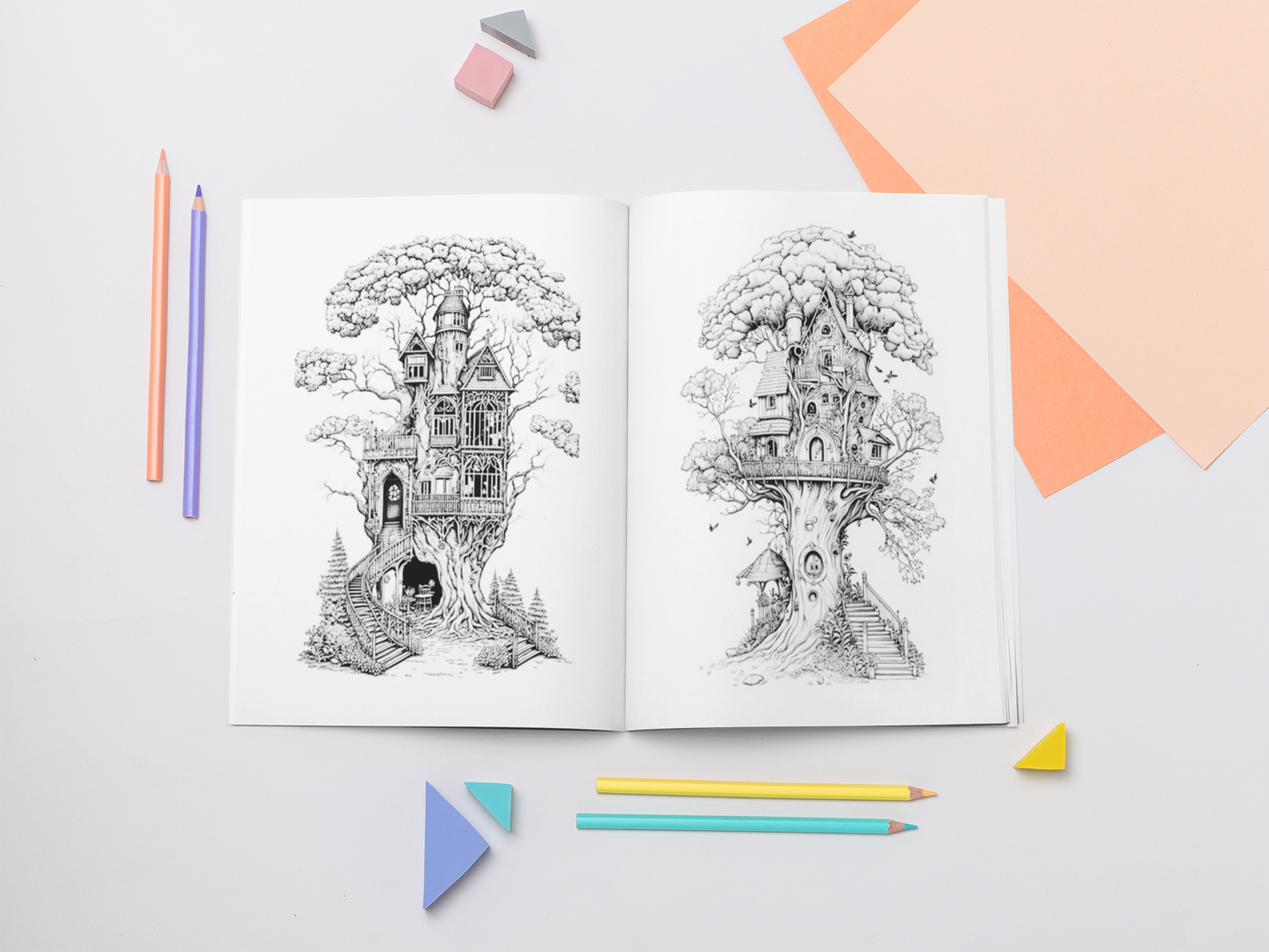 Tree Cabins Coloring Book with a gift of 8555+ Coloring Printable Designs