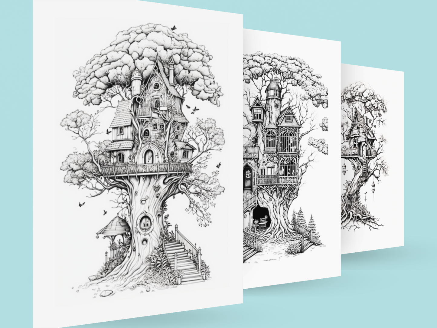 Tree Cabins Coloring Book with a gift of 8555+ Coloring Printable Designs